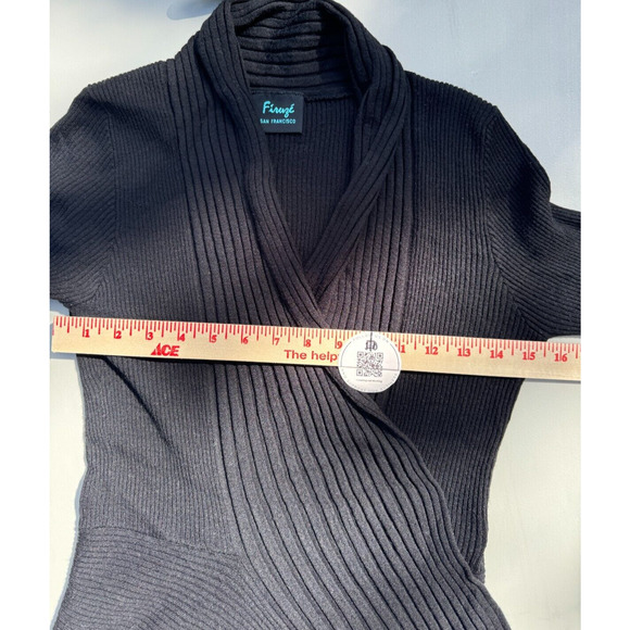 Firuze San Francisco Women's Wrap Sweater Black Ribbed Long Sleeve Size S Elegan - Picture 8 of 9